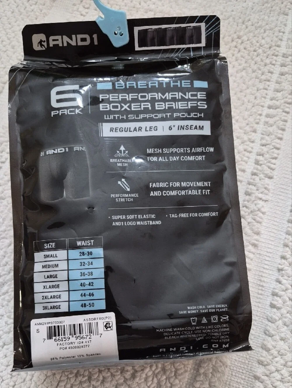 AND1 Black and Gray Mesh Performance Stretch Boxer Briefs Small 6